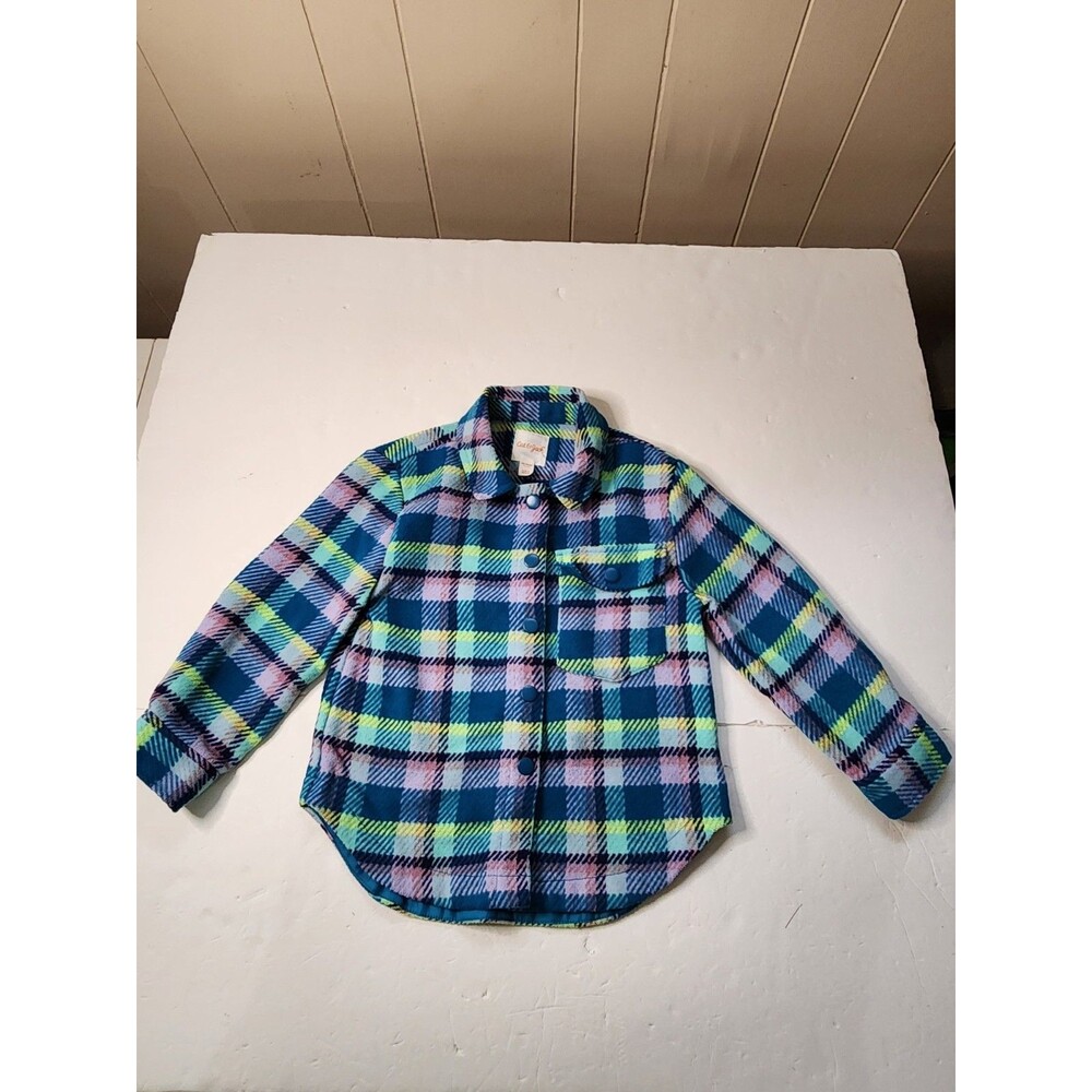 Target Cat & Jack Plaid Shacket Jacket Girls XS 4-5 Multicolored Snap Closure